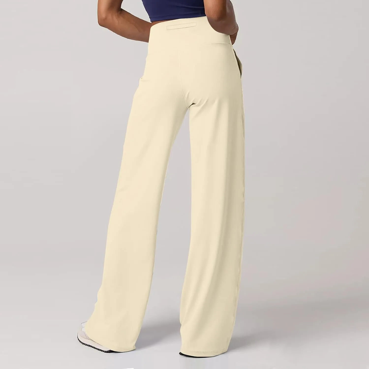 Women Wide Leg Yoga Pants with Pockets High Waist Stretch Dress Pants Tummy Control Straight Leg Lounge Sweatpant