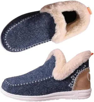 Women Winter Soft Plush Slip-on Sneakers for Cozy Feet,Warm Faux Fur Lining Anti-Slip Loafer Outdoor Plush Short Booties