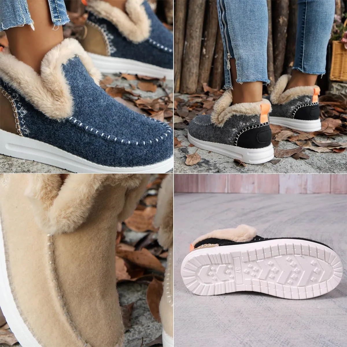 Women Winter Soft Plush Slip-on Sneakers for Cozy Feet,Warm Faux Fur Lining Anti-Slip Loafer Outdoor Plush Short Booties