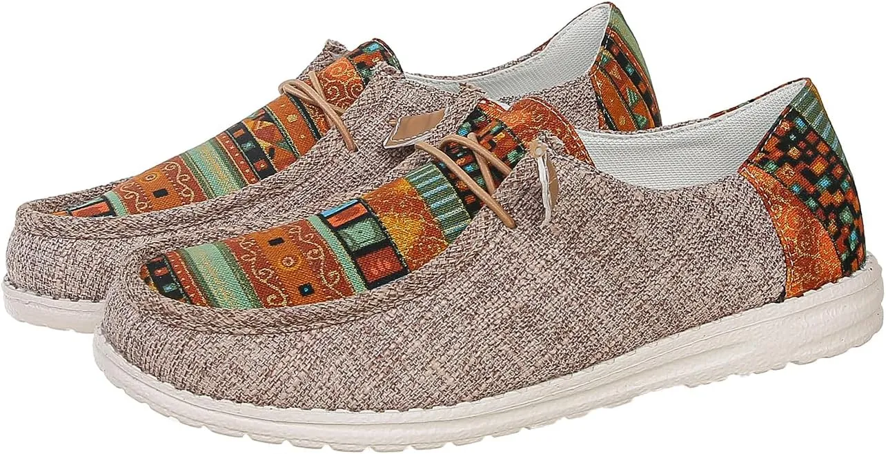 Women's Aztec Print Slip-On Loafers - Elastic Lace Comfort Shoes, Lightweight Foam Sole, Orthotic Support for Daily Wear, Trendy Casual Sneakers (US 6-11)