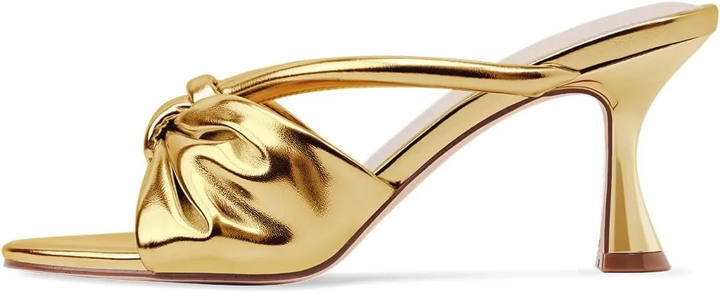 Women's Bow Heeled Sandals Kitten Heel Bowknots Slip On Open Round Toe Low Heels Sandals for Women Dressy Shoes Work Home Party Concert