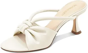 Women's Bow Heeled Sandals Kitten Heel Bowknots Slip On Open Round Toe Low Heels Sandals for Women Dressy Shoes Work Home Party Concert
