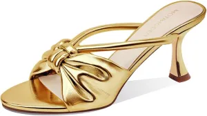 Women's Bow Heeled Sandals Kitten Heel Bowknots Slip On Open Round Toe Low Heels Sandals for Women Dressy Shoes Work Home Party Concert
