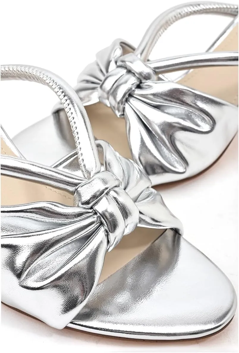 Women's Bow Heeled Sandals Kitten Heel Bowknots Slip On Open Round Toe Low Heels Sandals for Women Dressy Shoes Work Home Party Concert