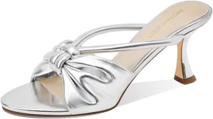 Women's Bow Heeled Sandals Kitten Heel Bowknots Slip On Open Round Toe Low Heels Sandals for Women Dressy Shoes Work Home Party Concert