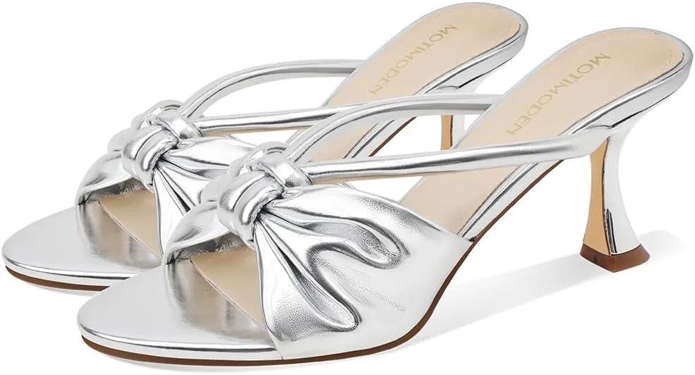 Women's Bow Heeled Sandals Kitten Heel Bowknots Slip On Open Round Toe Low Heels Sandals for Women Dressy Shoes Work Home Party Concert