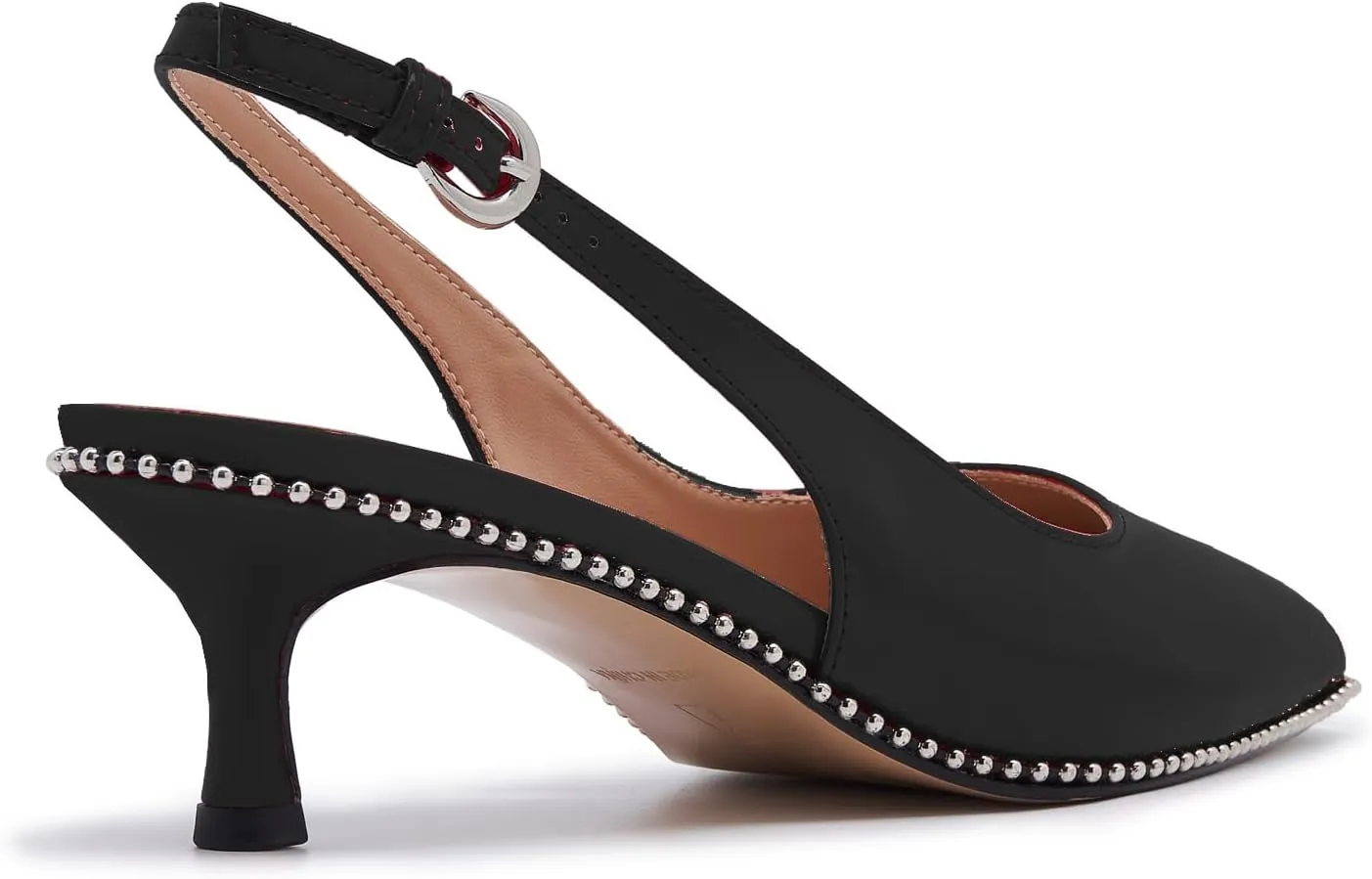 Women's Burgundy Slingback Kitten Heels – Pointed Toe Patent Leather Dress Shoes with Rhinestone Trim – Elegant Low Heel Pumps for Party, Wedding, or Office