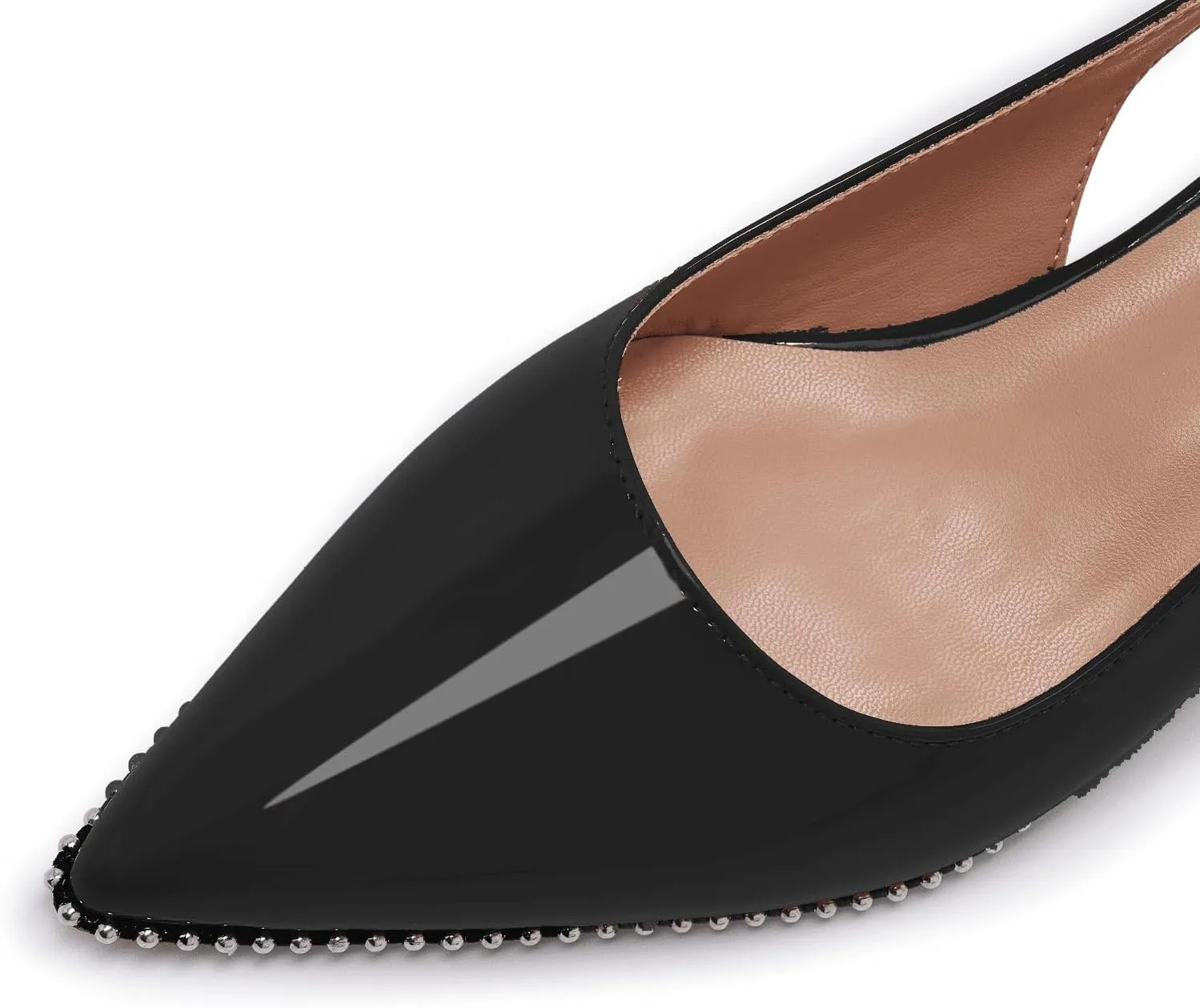 Women's Burgundy Slingback Kitten Heels – Pointed Toe Patent Leather Dress Shoes with Rhinestone Trim – Elegant Low Heel Pumps for Party, Wedding, or Office