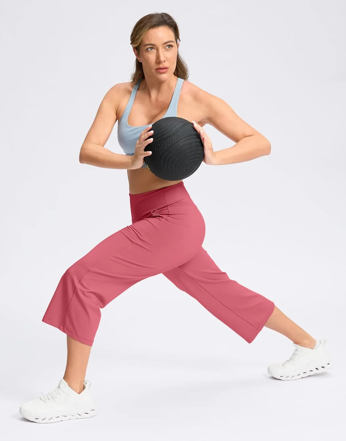 Women's Capri Pants with Pockets High Waist Yoga Pants Wide Leg Workout Crop Summer Pants for Casual, Travel, Exercise