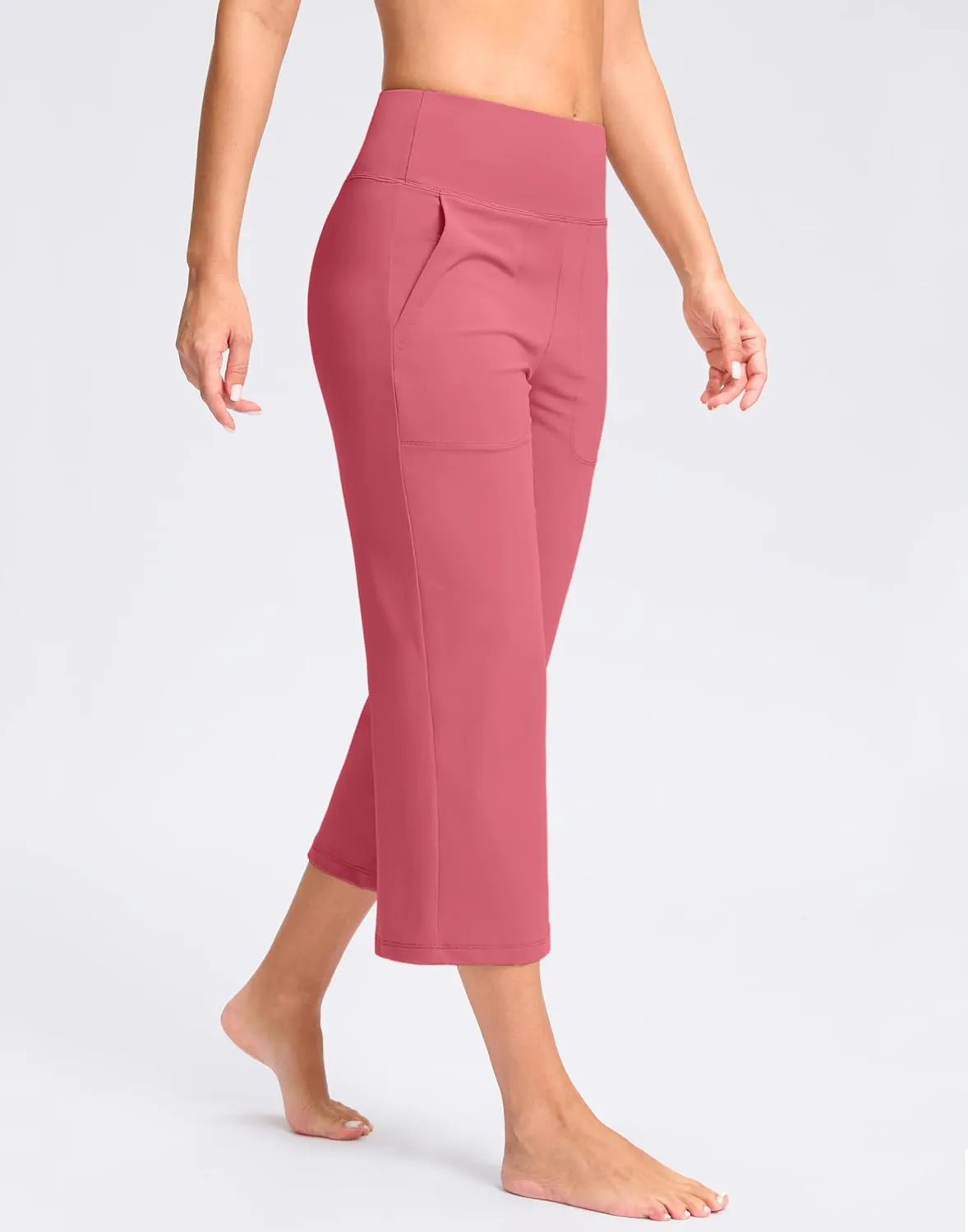 Women's Capri Pants with Pockets High Waist Yoga Pants Wide Leg Workout Crop Summer Pants for Casual, Travel, Exercise