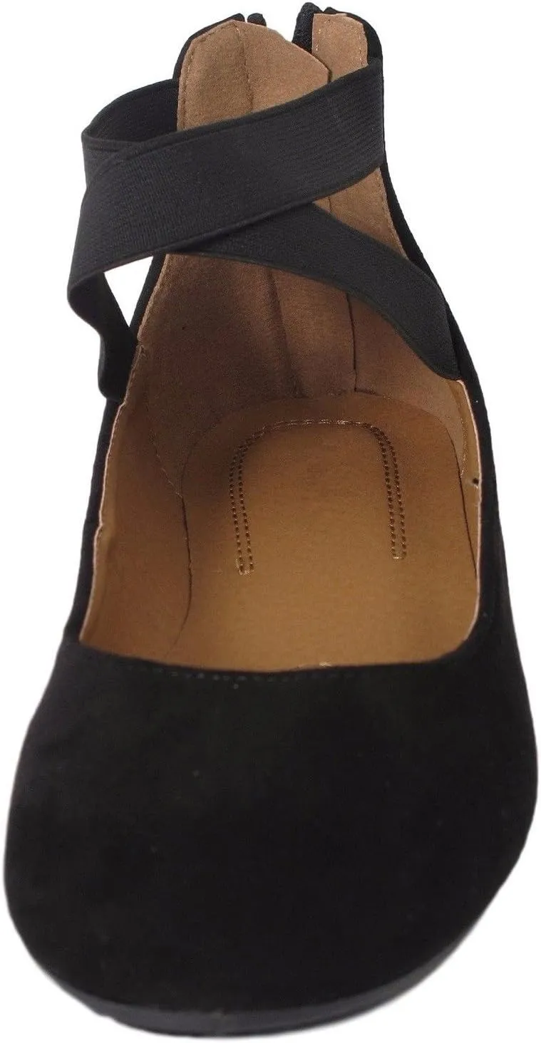 Women's Classic Glitter Ballerina Flats with Elastic Crossing Straps Casual Yoga Ballet Slip On Loafer Shoes
