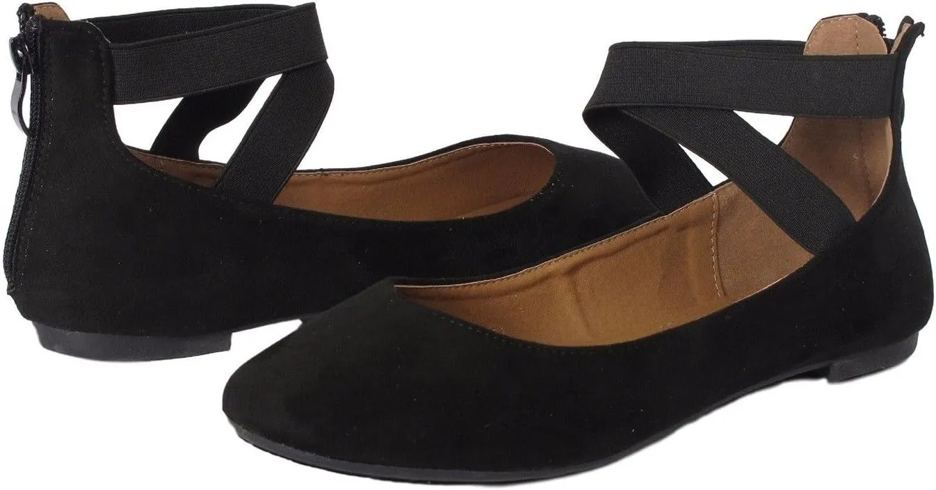 Women's Classic Glitter Ballerina Flats with Elastic Crossing Straps Casual Yoga Ballet Slip On Loafer Shoes