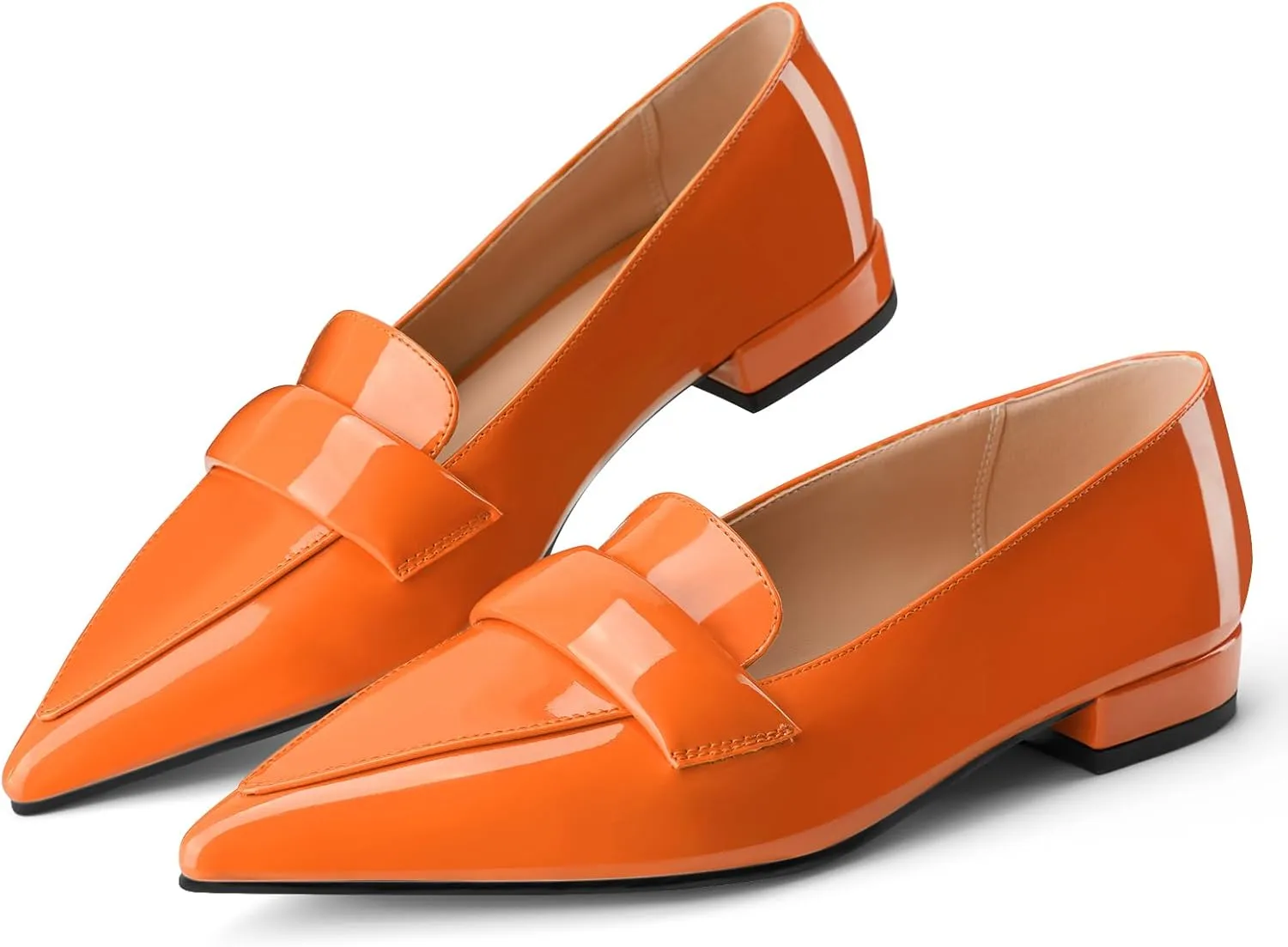 Women's Closed Pointed Toe Penny Loafers Shoes Black Patent Leather Comfortable Slip On Work Business Dressy Classic Flats Shoes