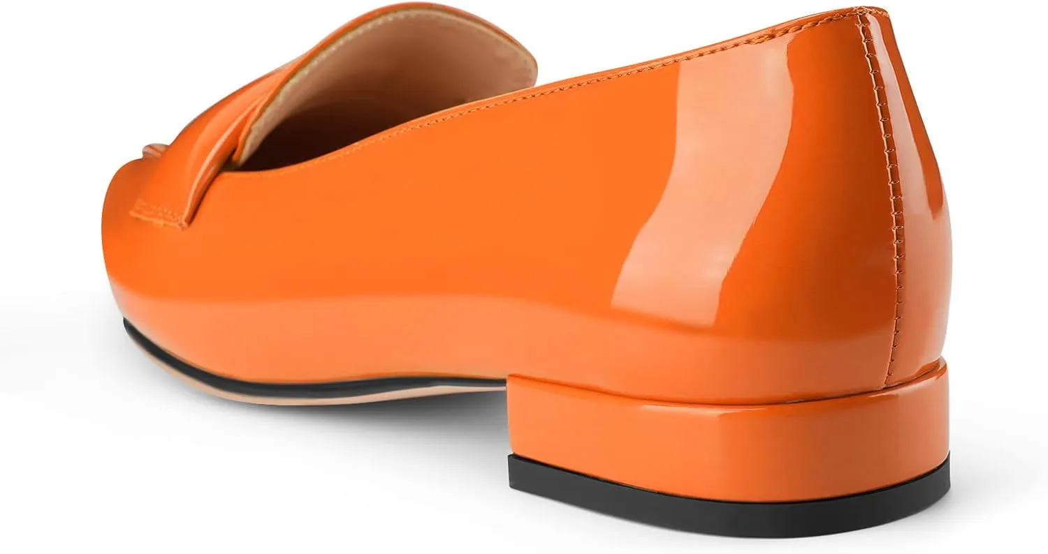 Women's Closed Pointed Toe Penny Loafers Shoes Black Patent Leather Comfortable Slip On Work Business Dressy Classic Flats Shoes
