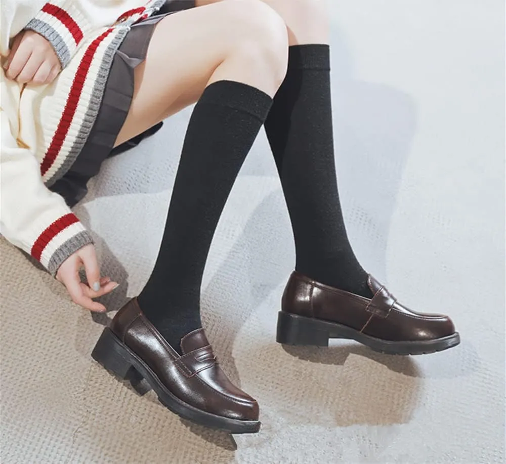 Women's Cowhide Leather Penny Loafers Mori Girl JK Uniform Dress Shoes