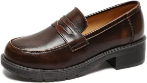 Women's Cowhide Leather Penny Loafers Mori Girl JK Uniform Dress Shoes