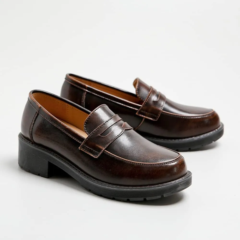 Women's Cowhide Leather Penny Loafers Mori Girl JK Uniform Dress Shoes