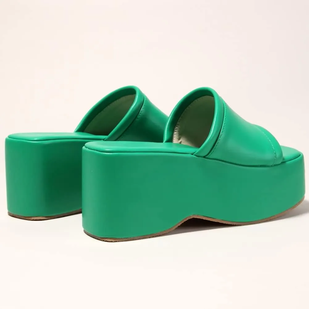 Women's Dress Platform Mules with High Heel Slip On Square Toe Wedge Heel Sandals