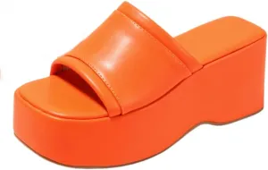 Women's Dress Platform Mules with High Heel Slip On Square Toe Wedge Heel Sandals