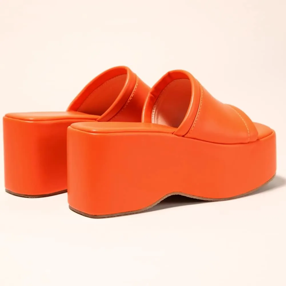 Women's Dress Platform Mules with High Heel Slip On Square Toe Wedge Heel Sandals