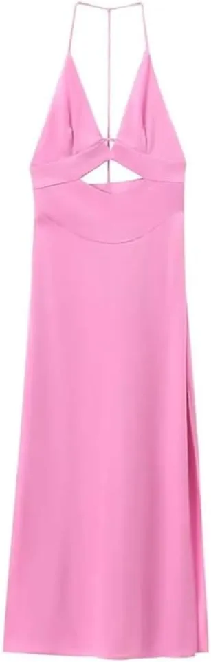 Women's Dress Temperament Slim Fit Hollow Out Design Silk Satin Texture Dresses