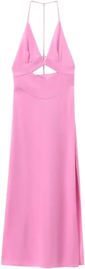 Women's Dress Temperament Slim Fit Hollow Out Design Silk Satin Texture Dresses