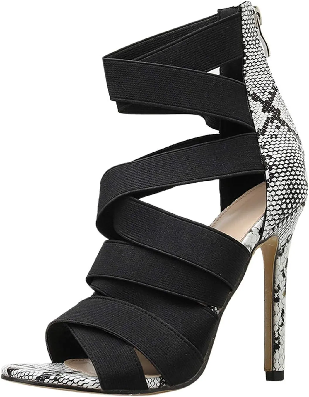 Women's Dressy Sandals Crisscross Strap Stiletto High Heels Sandals with Back Zipper Peep Toe Block Color Sandal Shoes