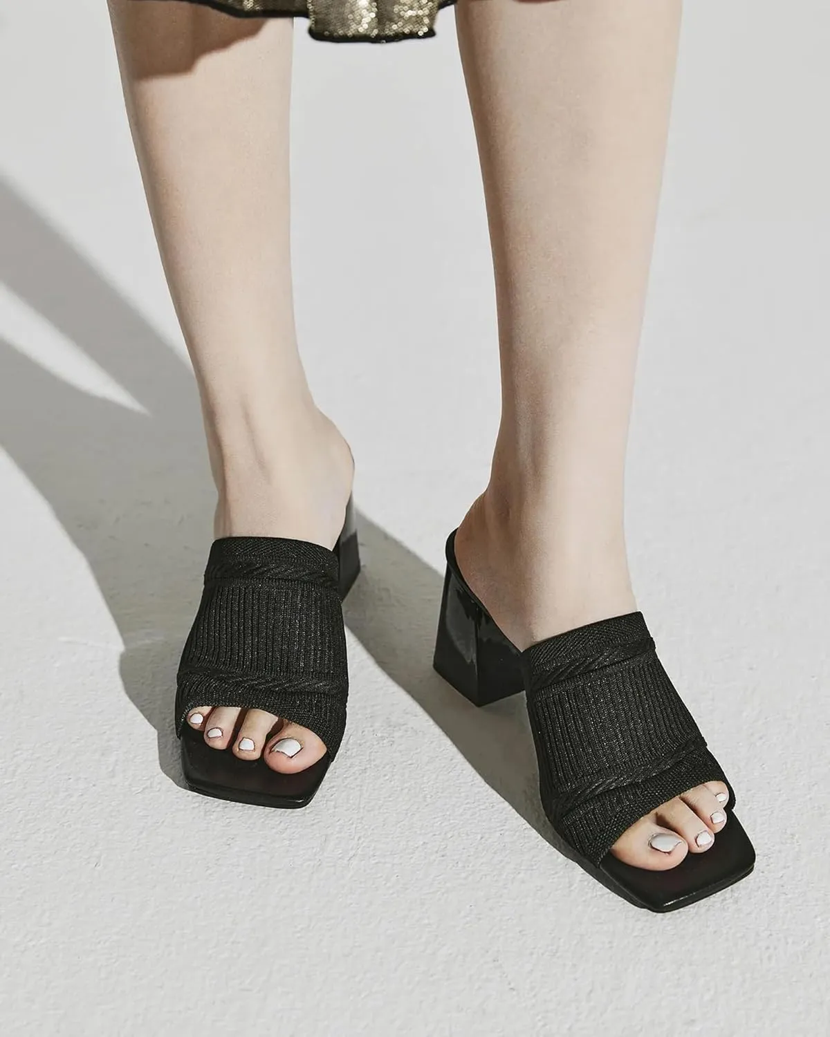 Women's Elegant Square Toe Chain Heeled Sandals Pump Shoes