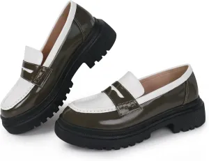 Women's Fashion Comfortable Platform Chunky Loafers & Slip On Casual Penny Loafers Round Toe Padded Business Dress Shoes