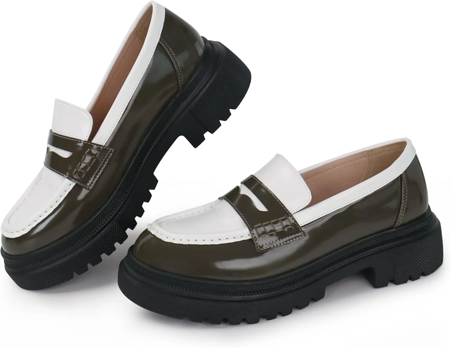Women's Fashion Comfortable Platform Chunky Loafers & Slip On Casual Penny Loafers Round Toe Padded Business Dress Shoes