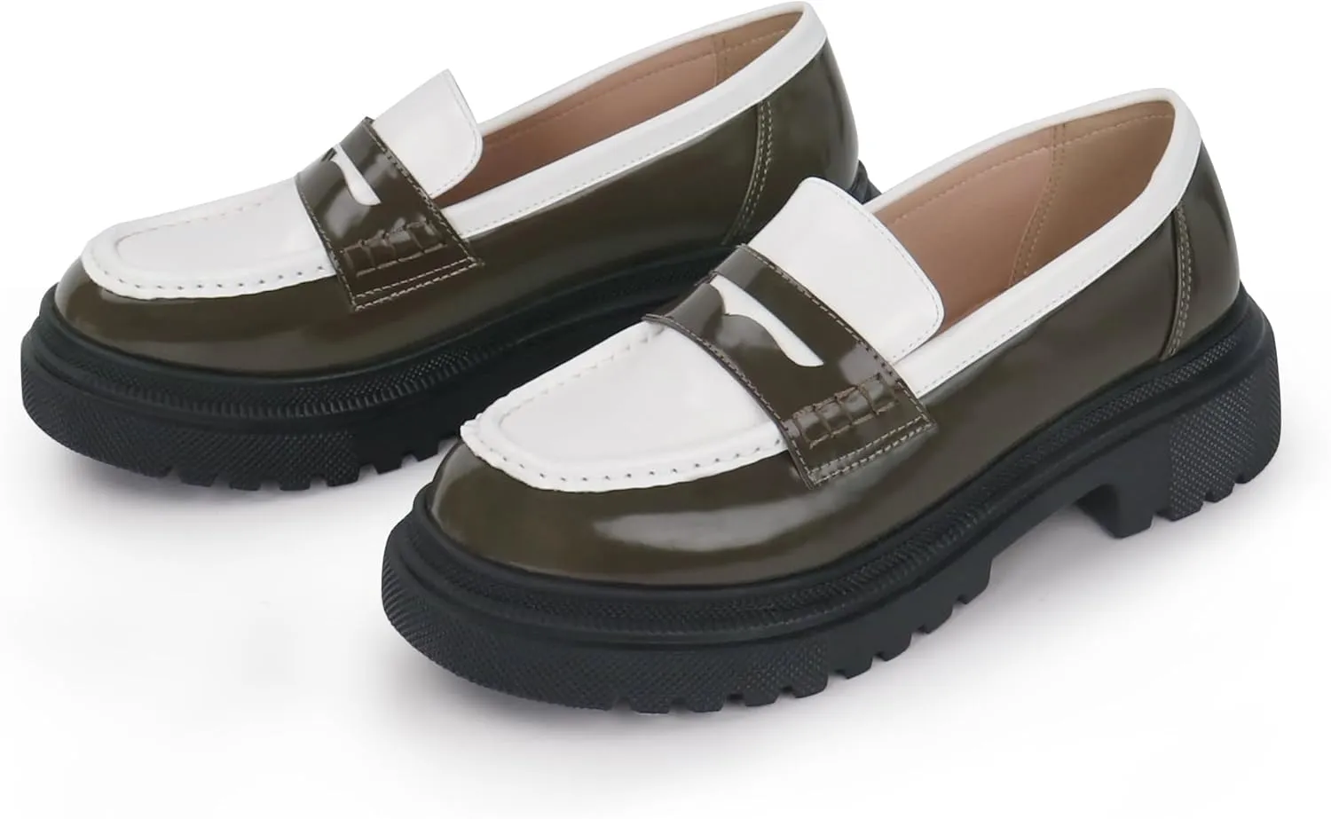 Women's Fashion Comfortable Platform Chunky Loafers & Slip On Casual Penny Loafers Round Toe Padded Business Dress Shoes