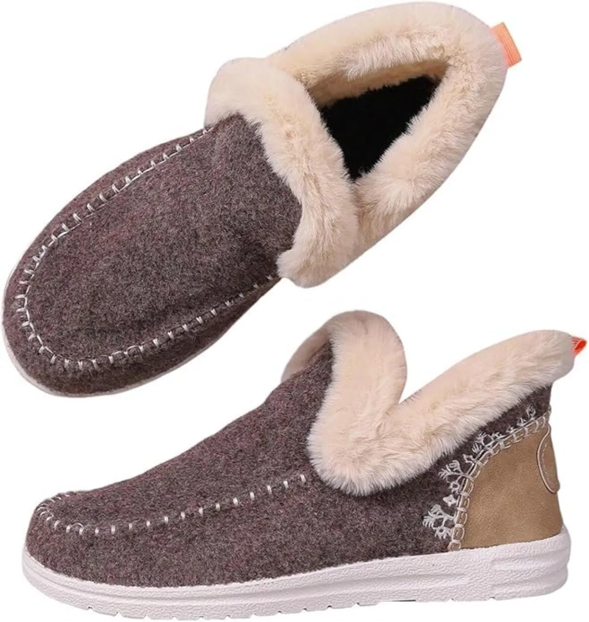 Women's Flat Fluffy Ankle Boots Slip-on Soft Plush Sneakers Fur Lined Warm Cozy Round Toe Thick Sole Casual Cotton Shoe