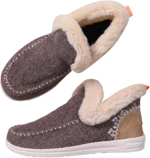 Women's Flat Fluffy Ankle Boots Slip-on Soft Plush Sneakers Fur Lined Warm Cozy Round Toe Thick Sole Casual Cotton Shoe