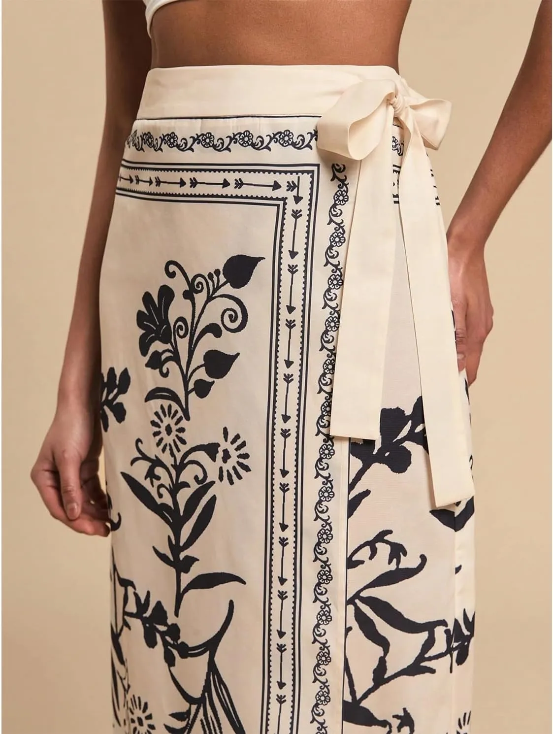 Womens Floral Wrap Midi Skirt Summer Adjustable Tie Side Casual High Waist A Line Beach Boho Long Flared Skirts