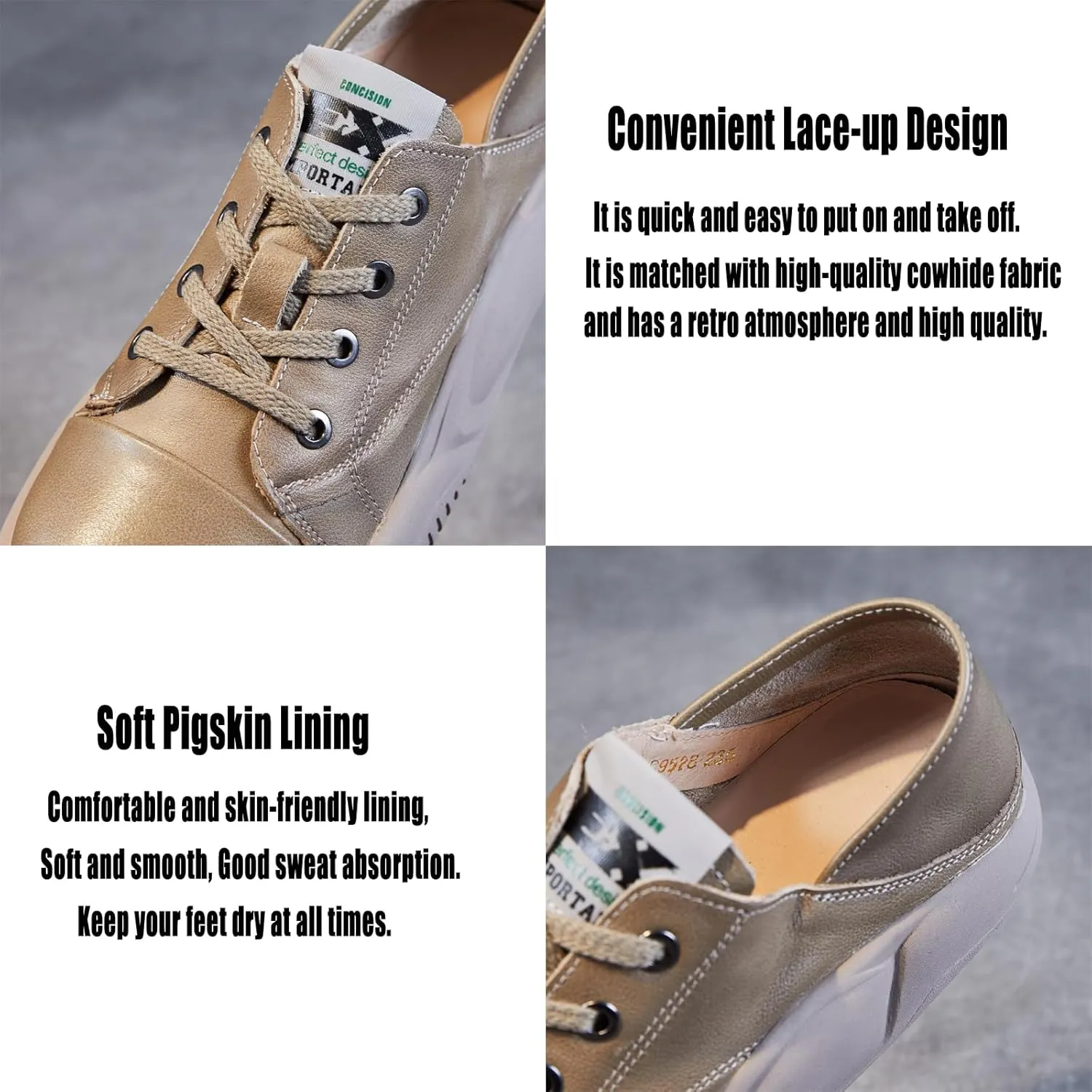 Women's Genuine Leather Lace-up Lightweight Flat Loafers,Retro Handmade Round Toe Casual Soft Sole Walking Shoes,Comfortable Non-Slip Driving Working Shoes