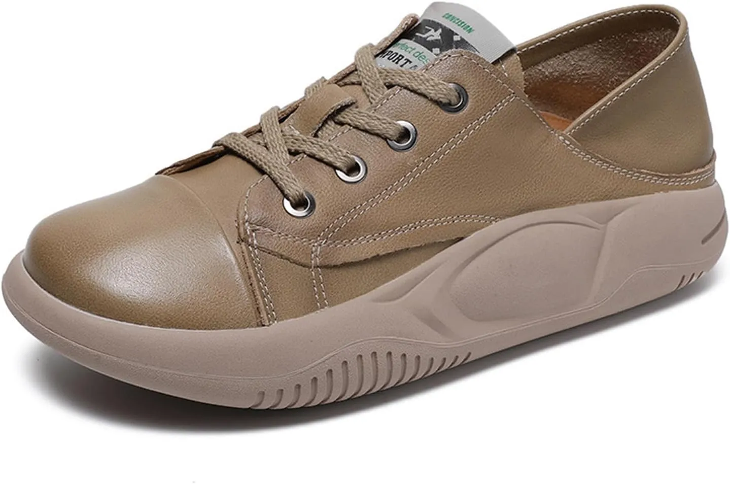 Women's Genuine Leather Lace-up Lightweight Flat Loafers,Retro Handmade Round Toe Casual Soft Sole Walking Shoes,Comfortable Non-Slip Driving Working Shoes
