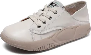 Women's Genuine Leather Lace-up Lightweight Flat Loafers,Retro Handmade Round Toe Casual Soft Sole Walking Shoes,Comfortable Non-Slip Driving Working Shoes