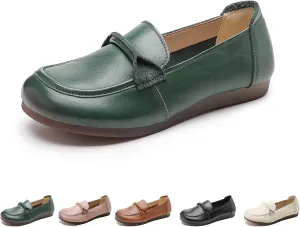 Women's Genuine Leather Slip-On Penny Loafers,Classic Round Toe Casual Walking Moccasin Flats,Comfortable Soft Sole Non-Slip Driving Work Shoes