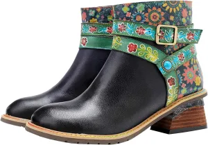 Women's Handmade Retro Lambskin High Heel Boots, Colorful Painting, Metallic Style - Fashion, Comfortable, Durable, Unique Minority Style