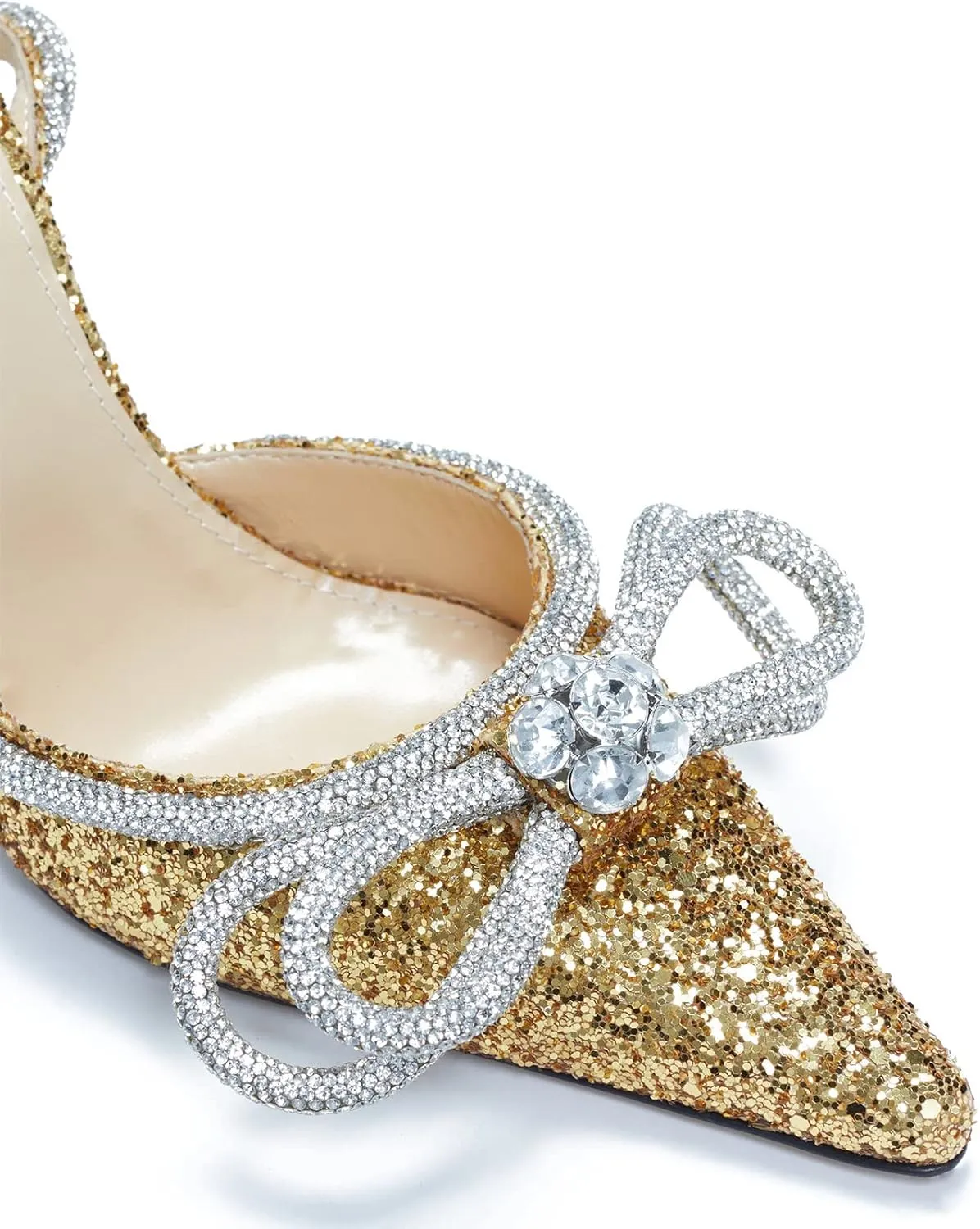 Women's Heeled Sandals Pointed Toe Crystal Heart Glitter Pumps Rhinestones Embellished Ankle Strap Slip-On Stilettos Wedding Party Dress Shoes