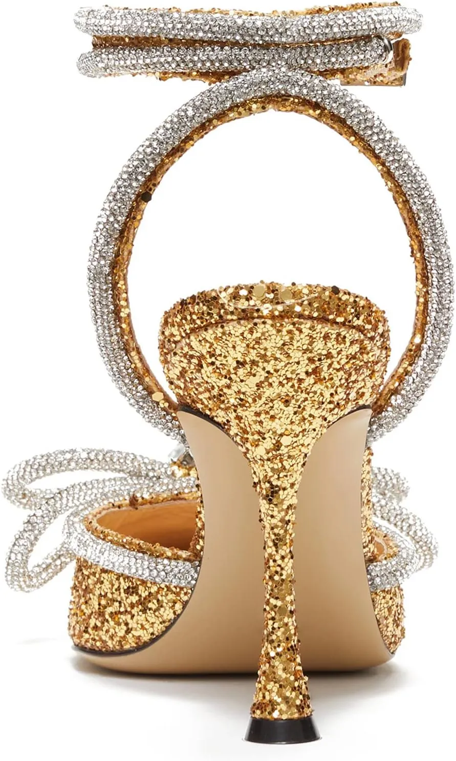 Women's Heeled Sandals Pointed Toe Crystal Heart Glitter Pumps Rhinestones Embellished Ankle Strap Slip-On Stilettos Wedding Party Dress Shoes