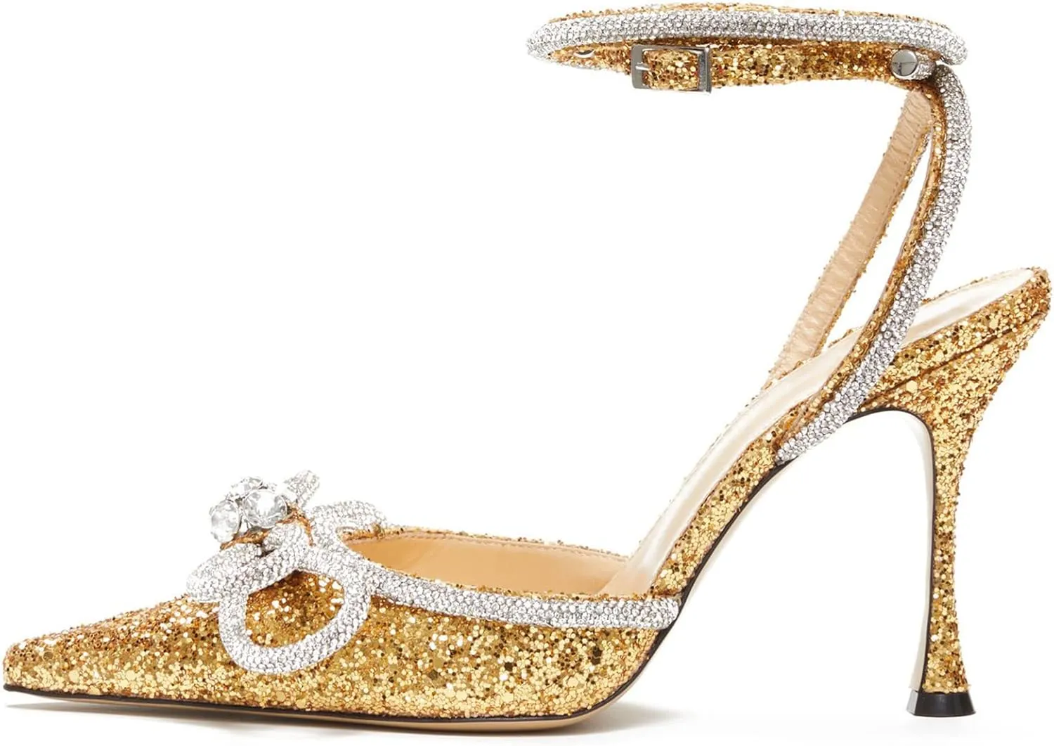 Women's Heeled Sandals Pointed Toe Crystal Heart Glitter Pumps Rhinestones Embellished Ankle Strap Slip-On Stilettos Wedding Party Dress Shoes