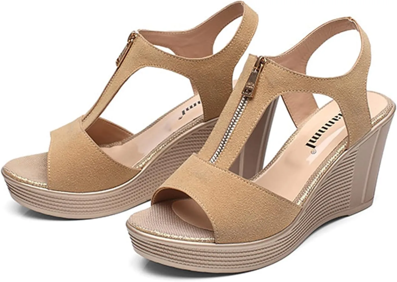 Women's High Heel Sandals with Zipper Summer Elegant Vintage Wedge Peep Toe Slides Bohemia Beach Sandals Women Leisure Plateau Roman Shoes