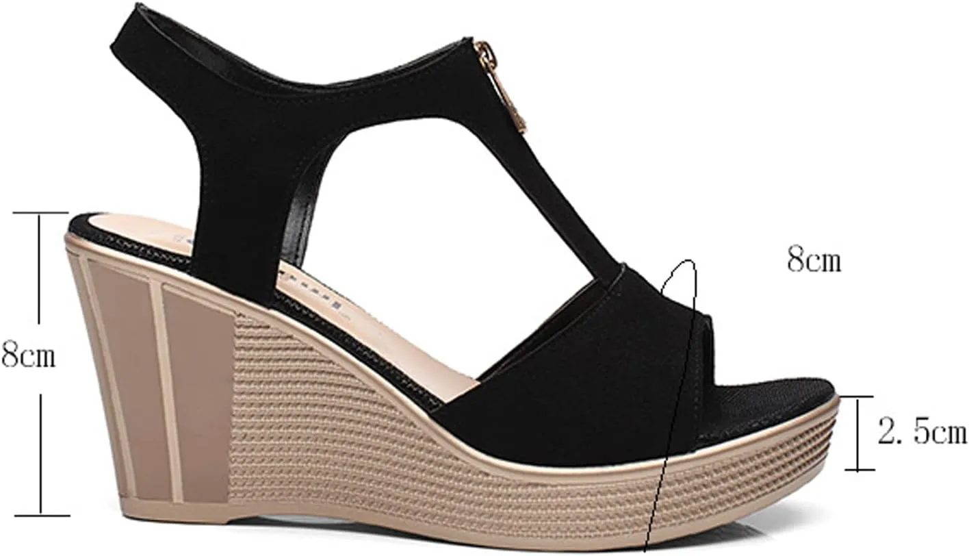 Women's High Heel Sandals with Zipper Summer Elegant Vintage Wedge Peep Toe Slides Bohemia Beach Sandals Women Leisure Plateau Roman Shoes