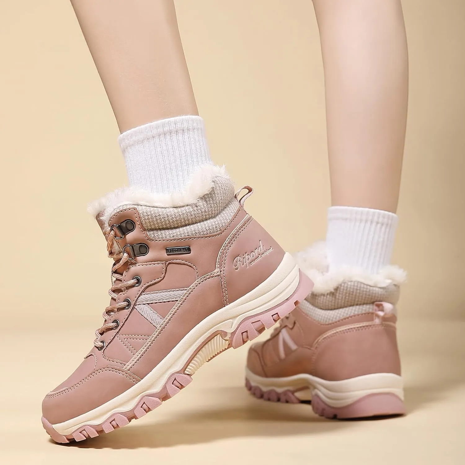 Womens Hiking Snow Boots Winter Boots Comfortable Warm Fur Shoes for Outdoor
