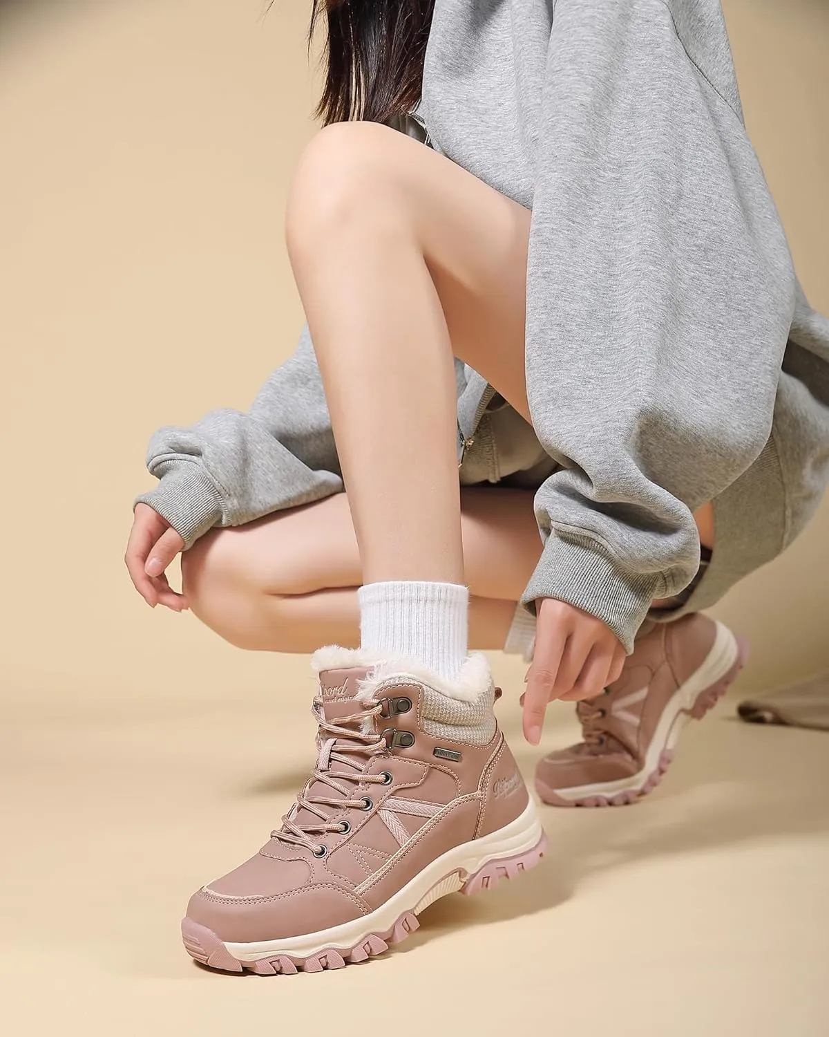 Womens Hiking Snow Boots Winter Boots Comfortable Warm Fur Shoes for Outdoor