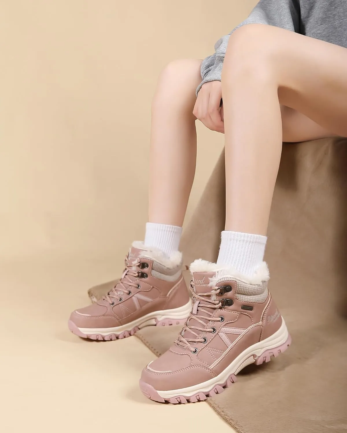 Womens Hiking Snow Boots Winter Boots Comfortable Warm Fur Shoes for Outdoor