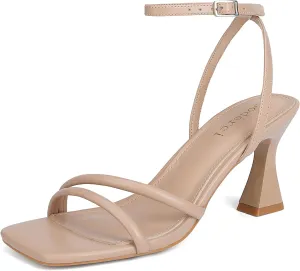 Women's Kitten Strappy High heels Square Open Toe Ankle Strap Heeled Sandals