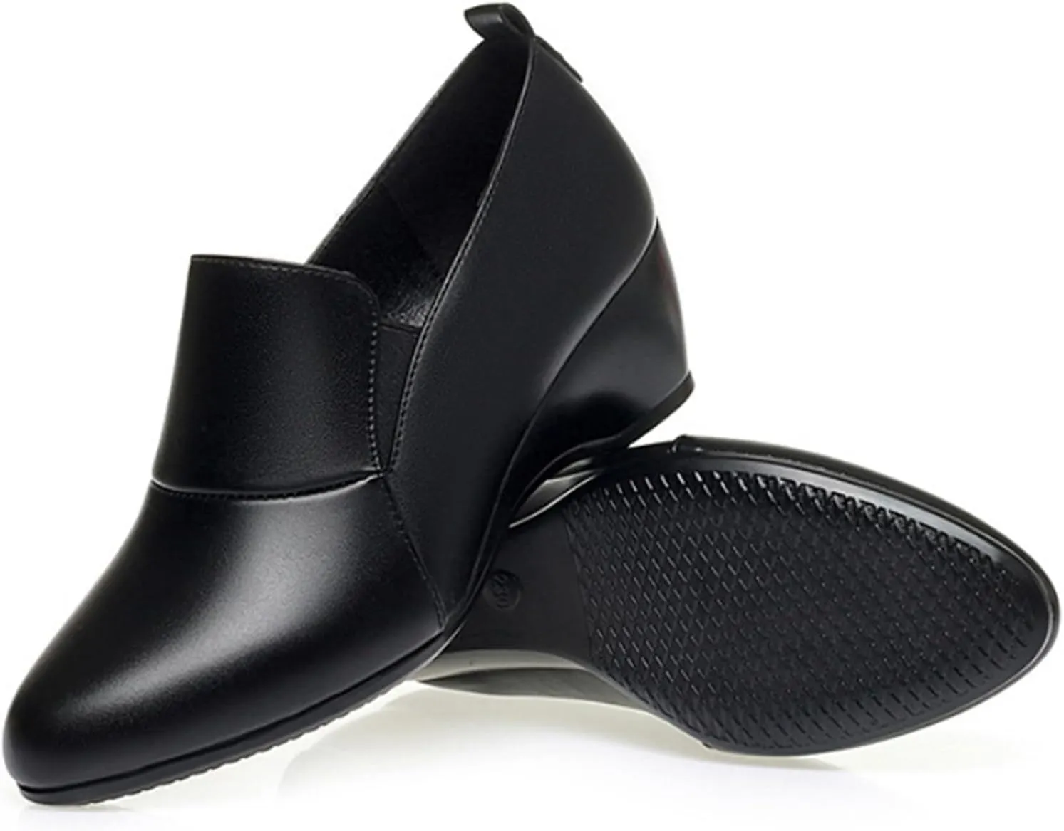 Women's Leather Wedge Round Toe Dressy Shoes Comfortable Soft Leather Platform Slip On Casual Loafers Suitable for Driving Business Work Walking