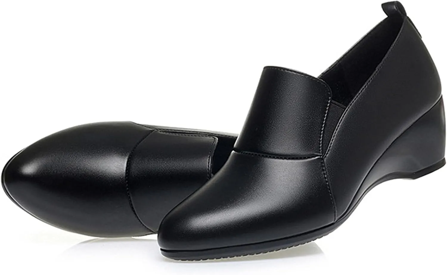 Women's Leather Wedge Round Toe Dressy Shoes Comfortable Soft Leather Platform Slip On Casual Loafers Suitable for Driving Business Work Walking